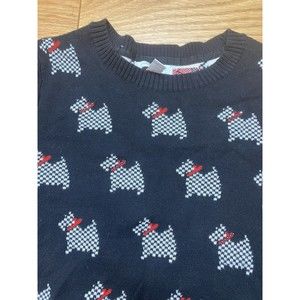Charter Club Black Sweater with Red and White Dog Pattern